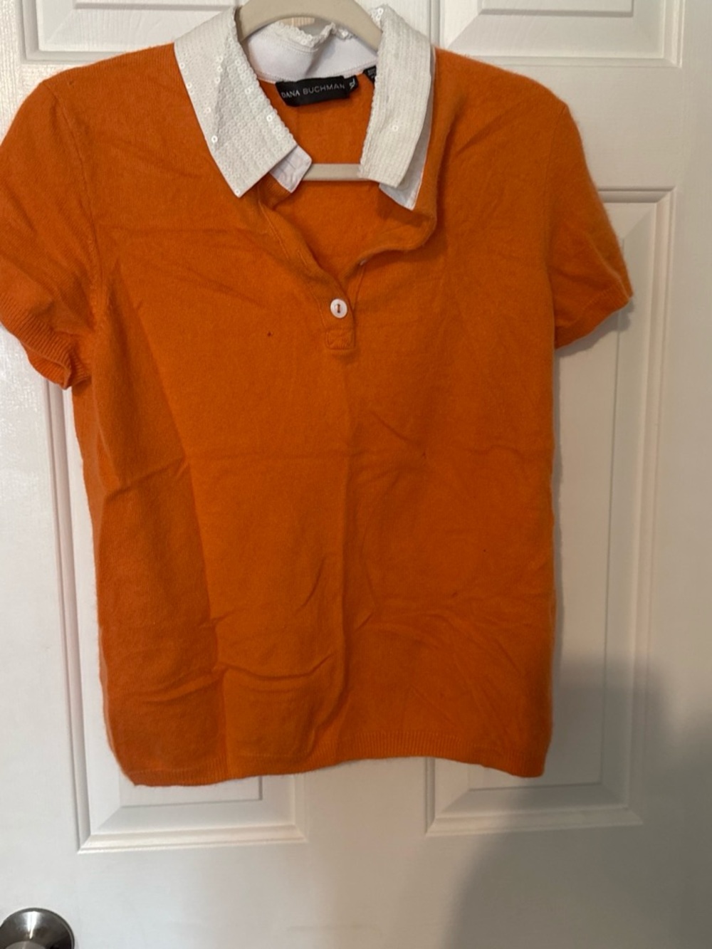 Dana Buchman Orange Short-Sleeve Polo Top with White Collar - women